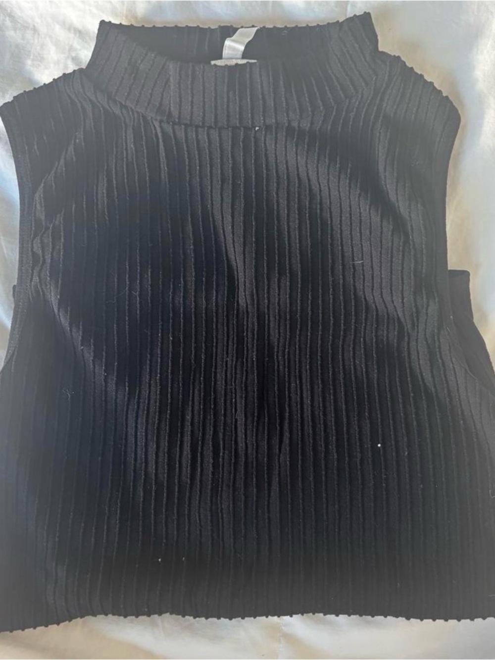 Black Sleeveless Pleated Mock Neck Bodysuit